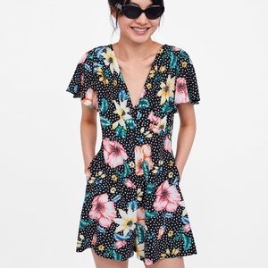 NWOT Zara floral and polka dot print jumpsuit
